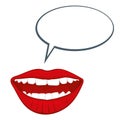 Open womans mouth with speech bubble vector illustration