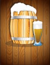 Open wooden barrel and a glass of beer Royalty Free Stock Photo