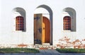 Open wooden door. Novodevichy convent in Moscow