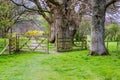 Open wooden gate in countryside Royalty Free Stock Photo