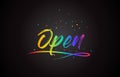 Open Word Text with Handwritten Rainbow Vibrant Colors and Confetti