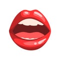 Open wouth with white teeth, red female glossy lips vector Illustration on a white background Royalty Free Stock Photo