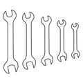 The open wrench set from large to small size vector with white and black stroke