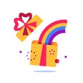 Open box, surprise gift and rainbow, special reward, prize giveaway, loyalty present, creative idea Royalty Free Stock Photo