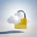 Open yellow padlock with clouds isolated on white background Royalty Free Stock Photo