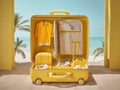 Open yellow suitcase with clothes for tourism travel Royalty Free Stock Photo