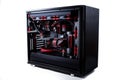 Open your computer with a water cooling system, a processor, a graphics card, a motherboard fan
