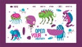 Open your creativity banner web design banner vector illustration. Cartoon monstrous character, creature or funny