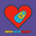 Pop art style heart. Pop art style heart with beverage can. Royalty Free Stock Photo