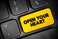 Open your heart text button on keyboard, concept background Royalty Free Stock Photo