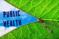 Public Health word under zipper leaf