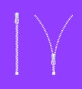 Open zipper teeth metal fastener isolated illustration. Unzip sewing black lock plastic zip buckle Royalty Free Stock Photo