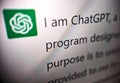 OpenAI ChatGPT artificial intelligence app renders a text prompt that describes itself as a language model