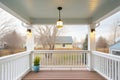 openair saltbox porch with minimalist railings and lighting