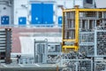 Openair storage of galvanized steel and aluminum frames, ladders, and ringlock scaffolding systems for many applications on Royalty Free Stock Photo