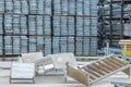 Openair storage of galvanized steel and aluminum frames, ladders, and ringlock scaffolding systems for many applications on Royalty Free Stock Photo