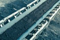 Opencast brown coal mine. Belt conveyor.