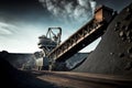 opencast mine belt conveyor coal, stones transport at mining industry factory