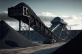 Opencast mine belt conveyor coal, stones transport at mining industry factory
