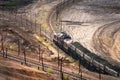 Opencast mine excavator and railway