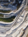 Opencast mining quarry - Aerial view. Industrial Extraction of lime, chalk, calx, caol Royalty Free Stock Photo