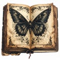Opened Aged Book with Butterfly Illustration Against White Background Royalty Free Stock Photo