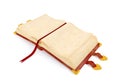 Opened ancient book with red leather cover , blank paper page for mock up Royalty Free Stock Photo