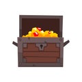 Opened antique chest full of golden coins and jewels vector Illustration on a white background