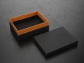 Opened Black Box on black background - Box Mockup