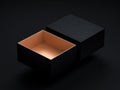 Opened Black Gift Box Mockup flying above black background