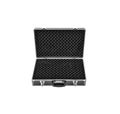 Opened black padded aluminum briefcase case with metal corners isolated on white back Royalty Free Stock Photo