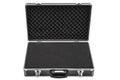 Opened black padded aluminum briefcase case with metal corners isolated on white Royalty Free Stock Photo