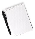 Opened blank notebook with pen isolated on white Royalty Free Stock Photo