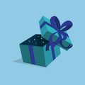 Opened Blue Gift Box with purple ribbon illustration on isolated background Royalty Free Stock Photo