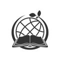 Opened book icon with eco world shape logo concept