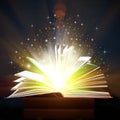 Opened Book With Magic Lights Royalty Free Stock Photo