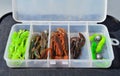 Opened box with fishing baits