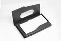 Opened business card holder in black color on a white background.