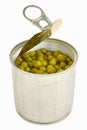 Opened can with pea with key lid