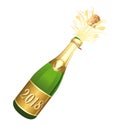 2018 Opened Champaign bottle vector illustration. Congratulations or happy new year ! Royalty Free Stock Photo