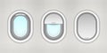 Opened and closed airplane porthole, plane window Royalty Free Stock Photo