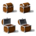 Set opened and closed antique treasure chest, set icons, game and UI elements, vector, , cartoon style