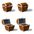 Set opened and closed antique treasure chest, set icons, game and UI elements, vector, isolated, cartoon style