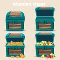 Opened and closed chest with coins, diamonds Royalty Free Stock Photo