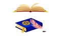 Opened and closed old books and quill pen set. Education, ancient literature and library vector illustration