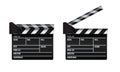 Opened and closed realistic Cinema or film clapper. Illustrated vector.