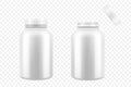 Opened and closed white plastic medical pill bottles, 3d realistic vector illustration. Mock Up Template set of medicine package Royalty Free Stock Photo