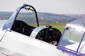 Opened cockpit of Zlin Z 26 Trener training two seat Czechoslovakian aircraft Royalty Free Stock Photo