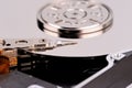 Opened computer hard drive closeup top view photo Royalty Free Stock Photo