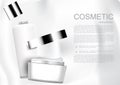 Opened cosmetic products with template on white background white